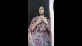 Blonde girl stripping nude showing naked boobs and shaved pussy to lover mp4