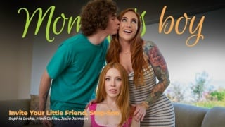 Young brunette with fit body invite your little friend, step son